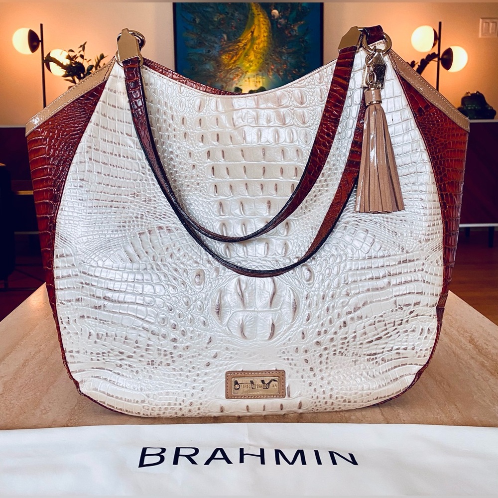 BRAHMIN Croc Embossed Satchel Carryall Tote Bag | Large | w/Dust Bag
